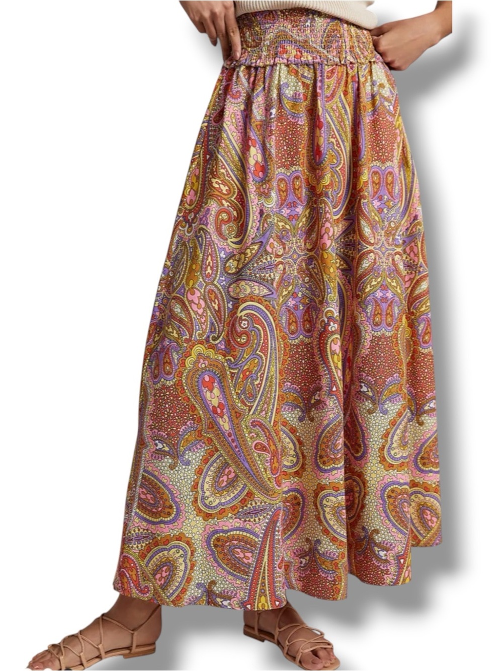 Anthropologie Love The Label Cotton Multi-Colored Paisley Maxi Skirt NWT Small